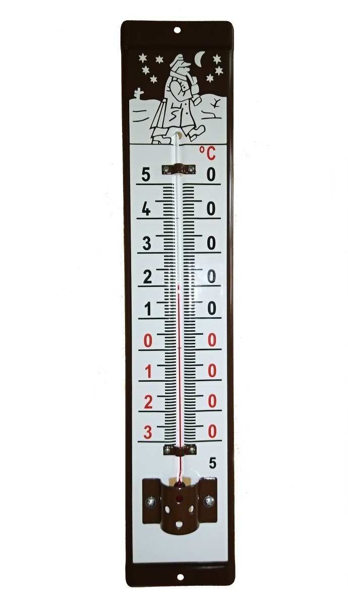 Venkovní smaltovaný teploměr, Hnědobílý, Motiv Švejk, 500x90mm