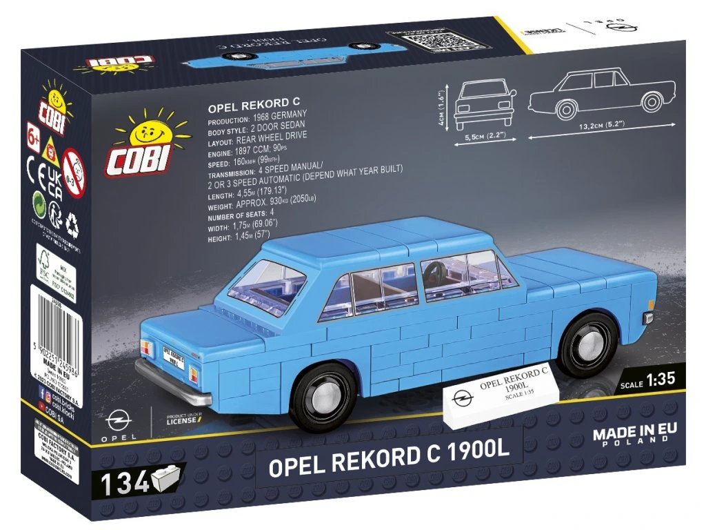 Cobi 24598 Opel Rekord C 1900L, 1:35, 134 kostek