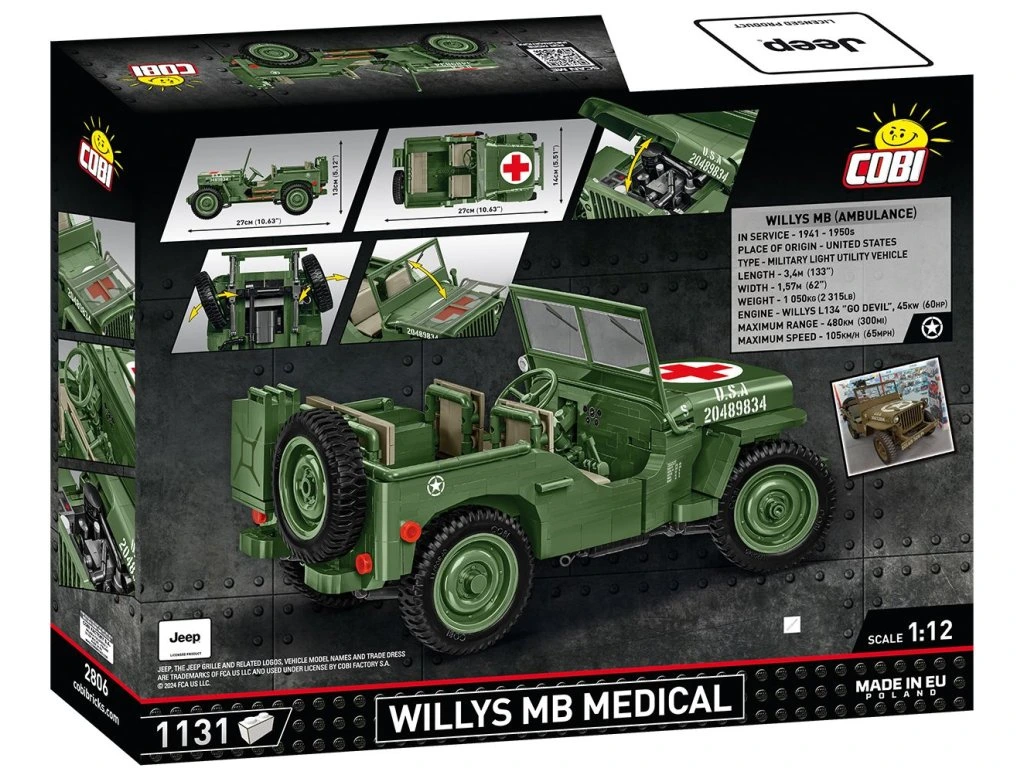 Cobi 2806 Willys MB sanitka 1:12, 1131 kostek