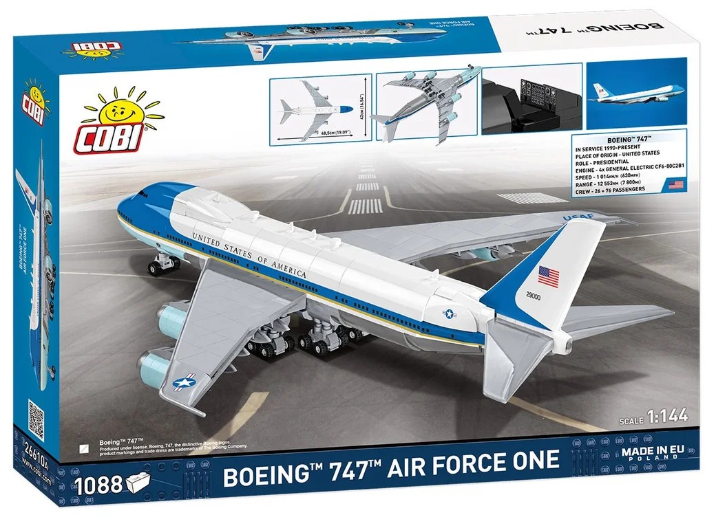 Cobi 26610A Boeing 747 Air Force One, 1:144, 1088 kostek