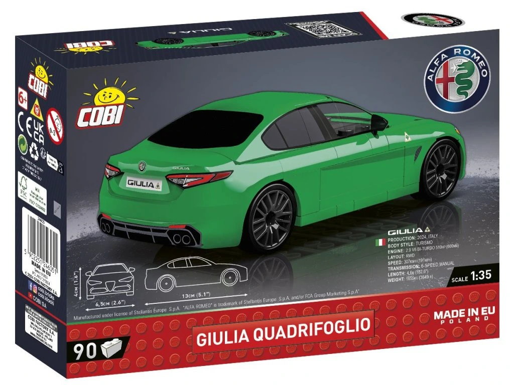 Cobi 24605 Alfa Romeo Giulia Quadrifoglio, 1:35, 90 kostek