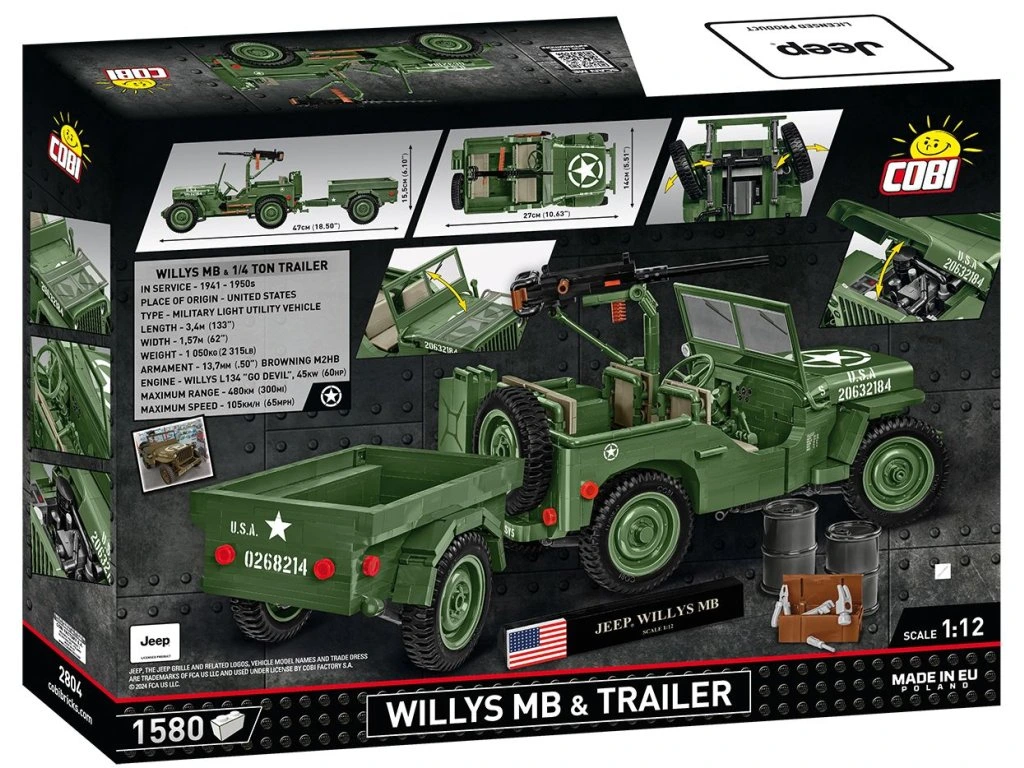 Cobi 2804 Willys MB s přívěsem 1:12, 1580 kostek, EXECUTIVE EDITION