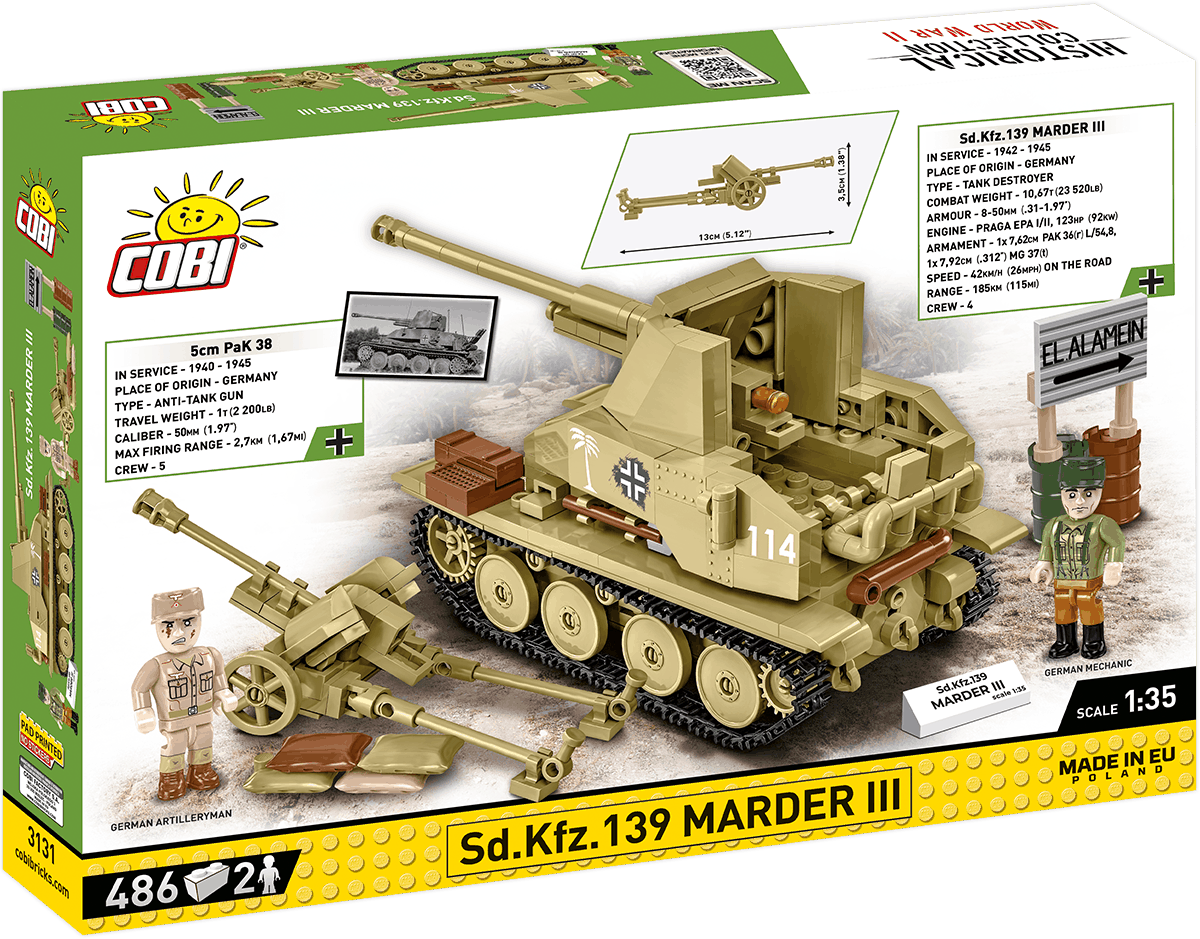 Cobi 3131 II WW German tank destroyer Sd.Kfz. 139 MARDER III, 1:35, 486 kostek