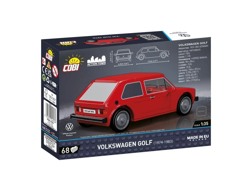 Cobi 24613 Volkswagen Golf 1974, 1:35, 68 kostek