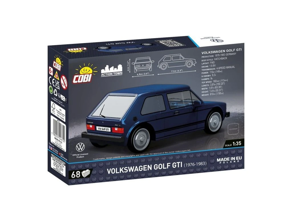 Cobi 24615 Volkswagen Golf GTI 1976, modrý, 1:35, 68 kostek