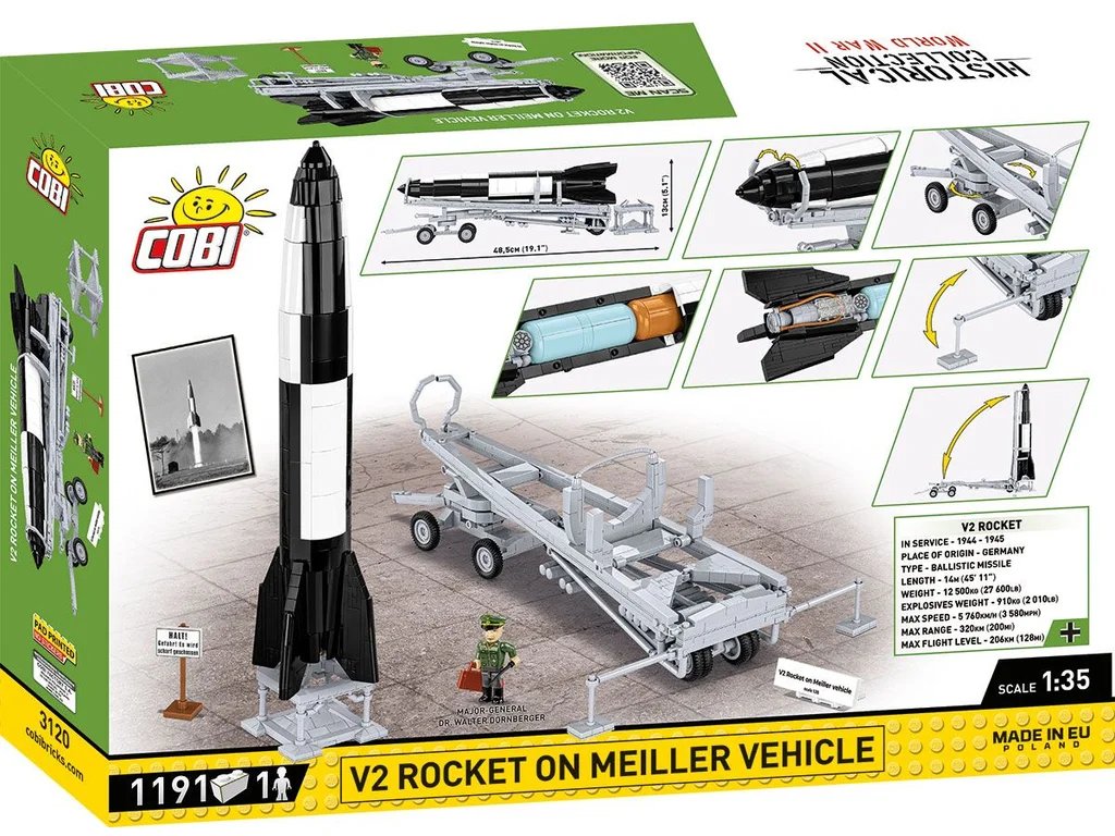 COBI 3120 II WW Raketa V2 na podvozku Meiller, 1:35, 1191 kostek