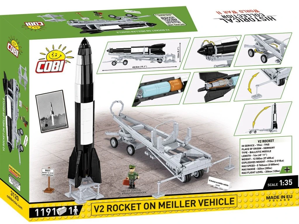 COBI 3120 II WW Raketa V2 na podvozku Meiller, 1:35, 1191 kostek