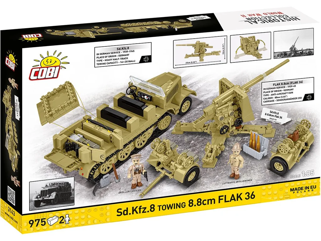 Cobi 3143 II WW Sd. Kfz. 8 táhnoucí 8,8 cm Flak 36, 1:35, 975 k, 2 f