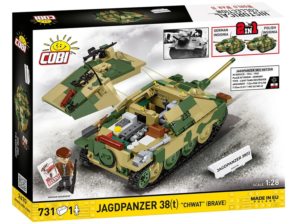 Cobi 2670 II WW Jagdpanzer 38(t) CHWAT (Odvážlivec), 1:28, 731 kostek