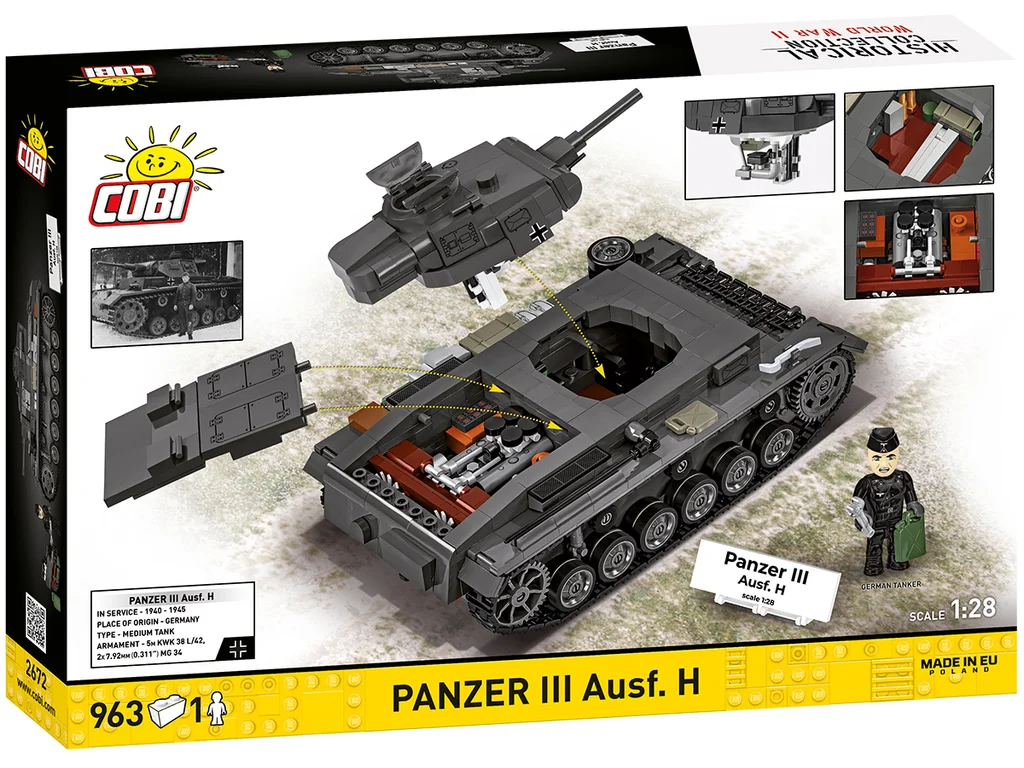 Cobi 2672 II WW Panzer III Ausf. H, 1:28, 963 kostek