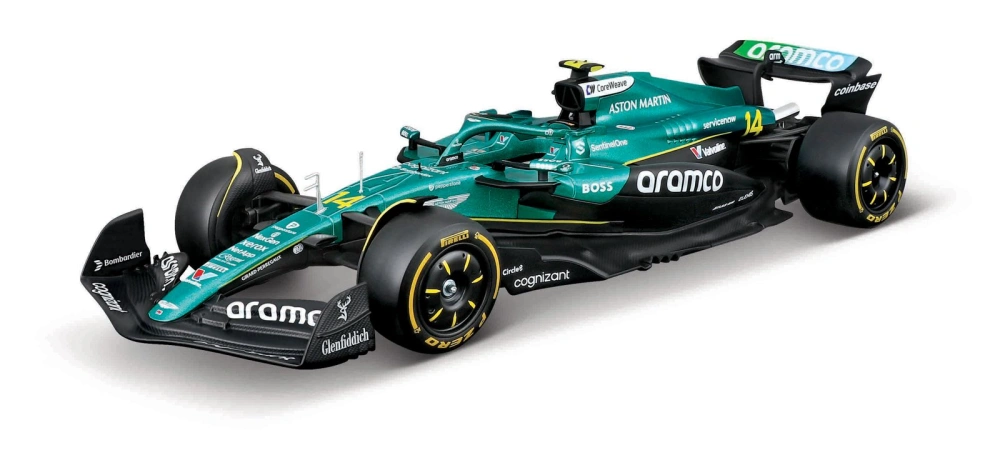 Bburago - RACE Formula F1 s figurkou jezdce, Aston Martin AMR25 (2025) #14 Fernando Alonso,1:24