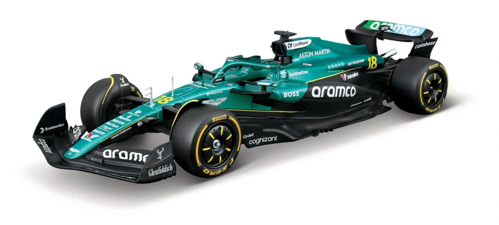 Bburago - RACE Formula F1 s figurkou jezdce, Aston Martin AMR25 (2025) #18 Lance Stroll, 1:24