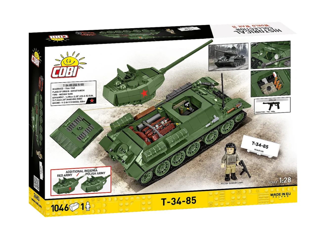 Cobi 2683 II WW Tank T-34-85, 1:28, 1046 kostek, 1 figurka