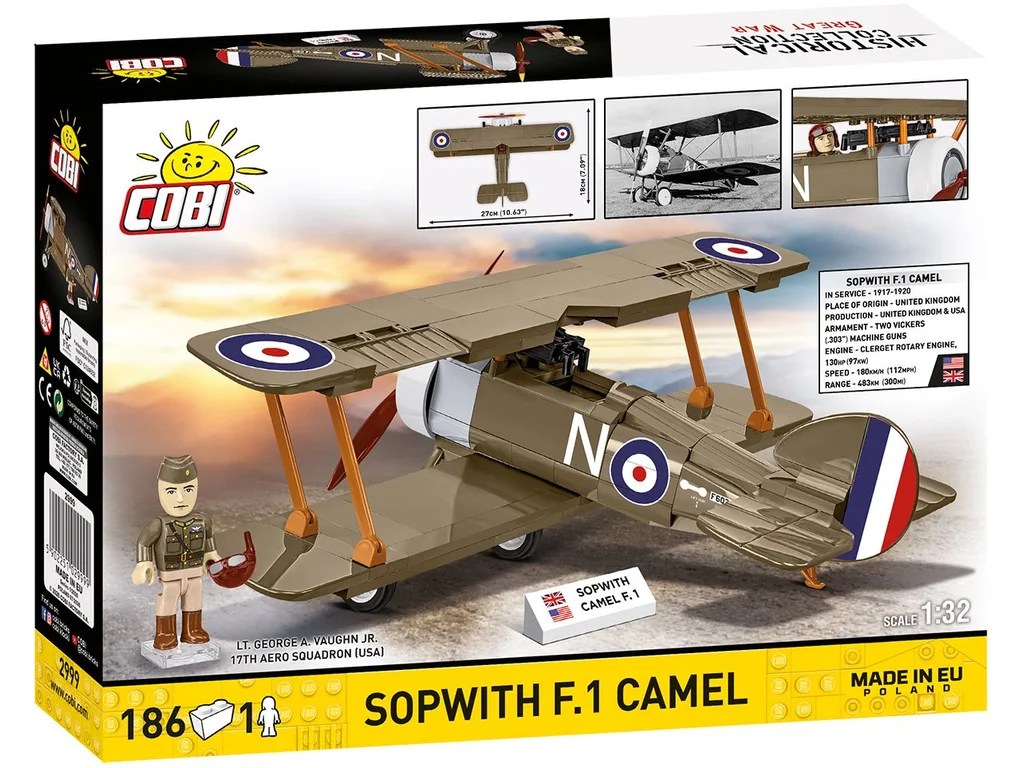 Cobi 2999 Great War SOPWITH F.1 CAMEL, 1:32, 186 kostek, 1 f