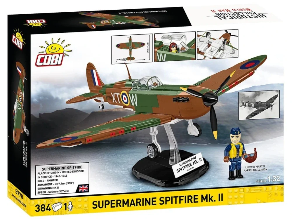 Cobi 5778 II WW Supermarine Spitfire Mk.II, 1:32, 384 k, 1 f 