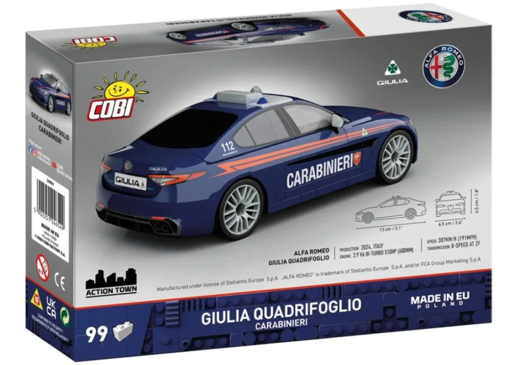 Cobi 24654 Alfa Romeo Giulia Quadrifoglio Carabinieri, 1:35, 99 kostek