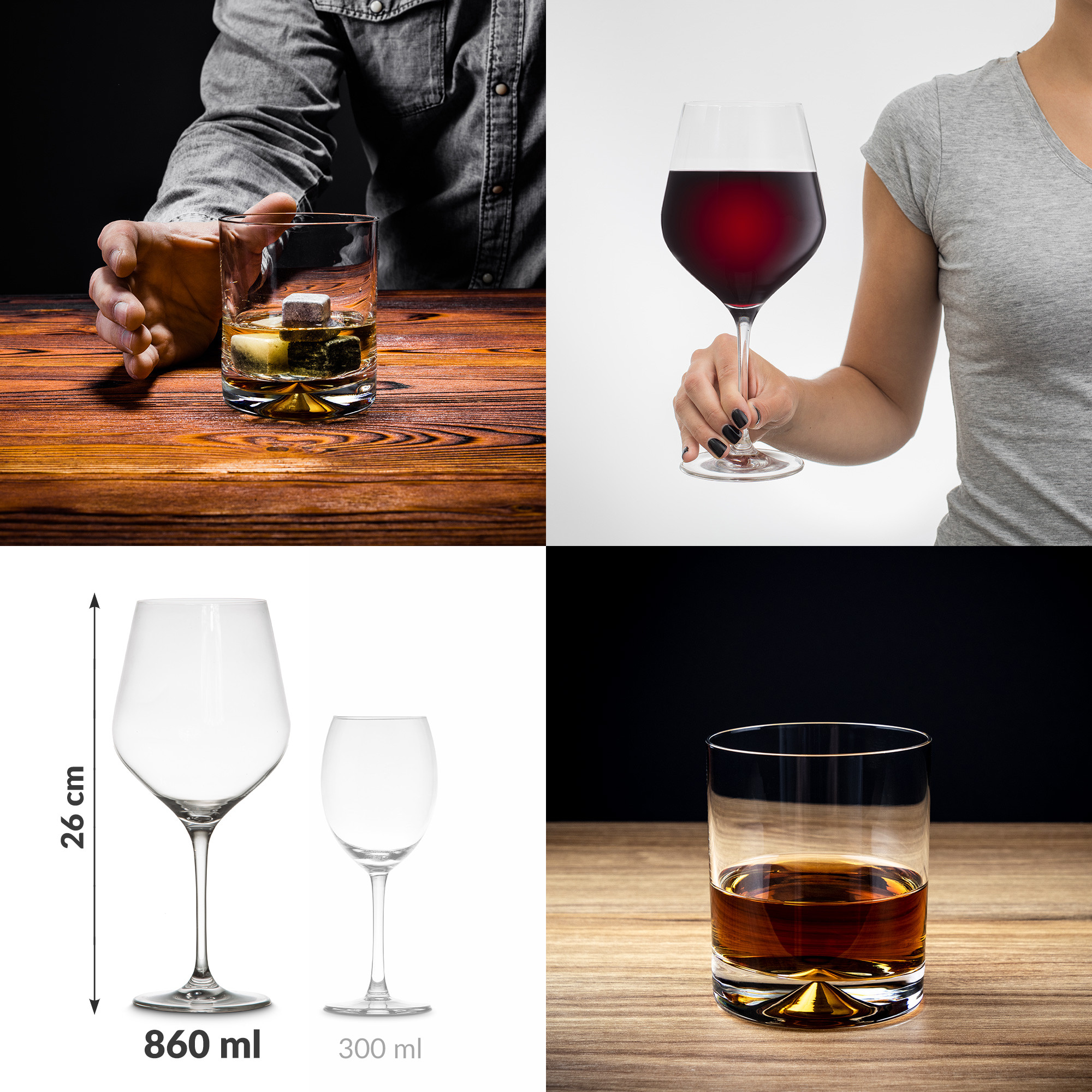 diVinto Obří sklenice na víno 860ml. a whisky Froster Diamond