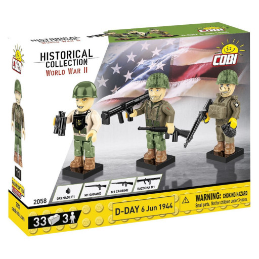 Cobi 2058, 3 figurky vojáků s doplňky D-DAY, 33 kostek