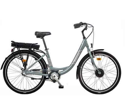 Liberty elektrokolo e-VIA 3spd 26" přední motor, 36V/14Ah, 2026 šedo-zelené, Přední vidlice Pevná