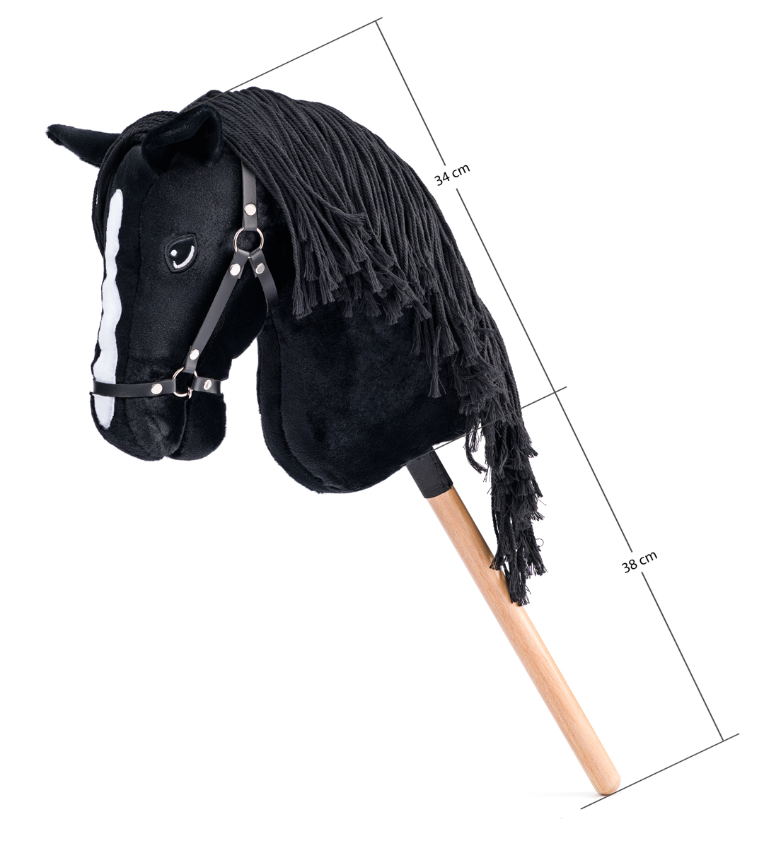 Hobby horse Cortez, černý kůň na tyči, provázková hříva