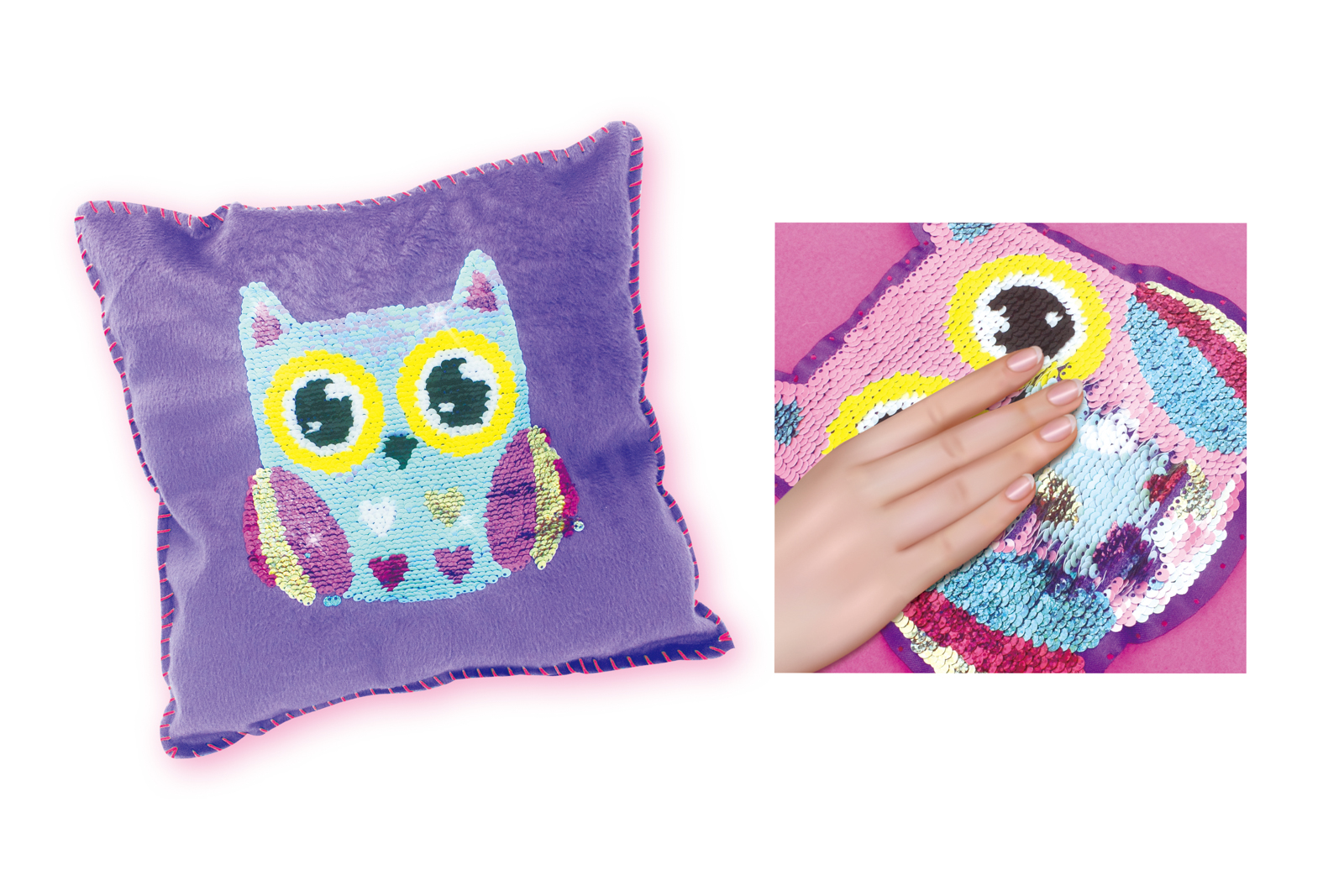 Sova ušij si polštář s flitry 30 x 30 cm