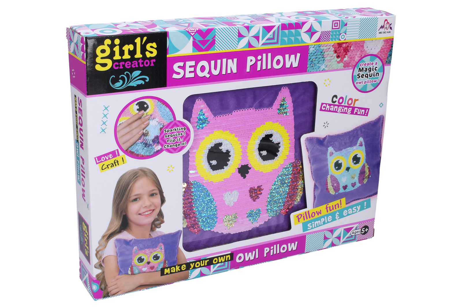 Sova ušij si polštář s flitry 30 x 30 cm