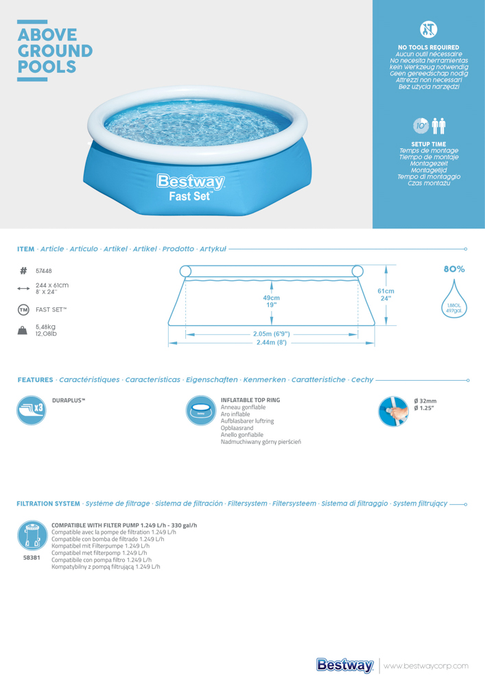 Nafukovací bazén Fast Set, 2,44m x 61cm