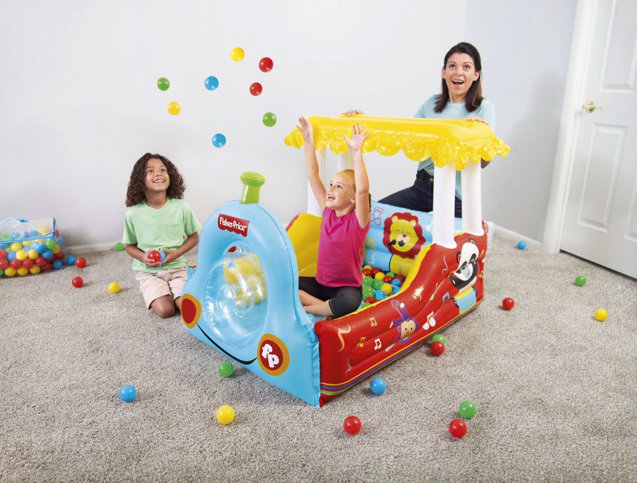 Nafukovací hrací centrum Fisher Price - Vlak s míčky (25ks), 1,32m x 94cm x 89cm