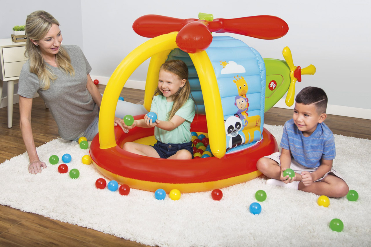 Nafukovací hrací centrum Fisher Price - Helikoptéra s míčky (25ks), 1,55m x 1,02m x 91cm