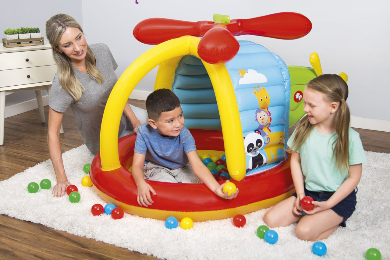 Nafukovací hrací centrum Fisher Price - Helikoptéra s míčky (25ks), 1,55m x 1,02m x 91cm