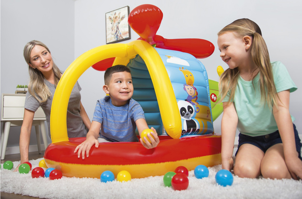 Nafukovací hrací centrum Fisher Price - Helikoptéra s míčky (25ks), 1,55m x 1,02m x 91cm
