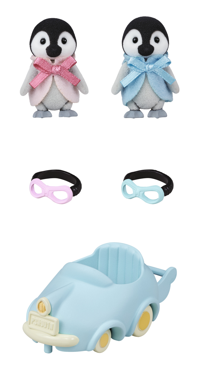 Baby tučňáci dvojčata s autíčkem