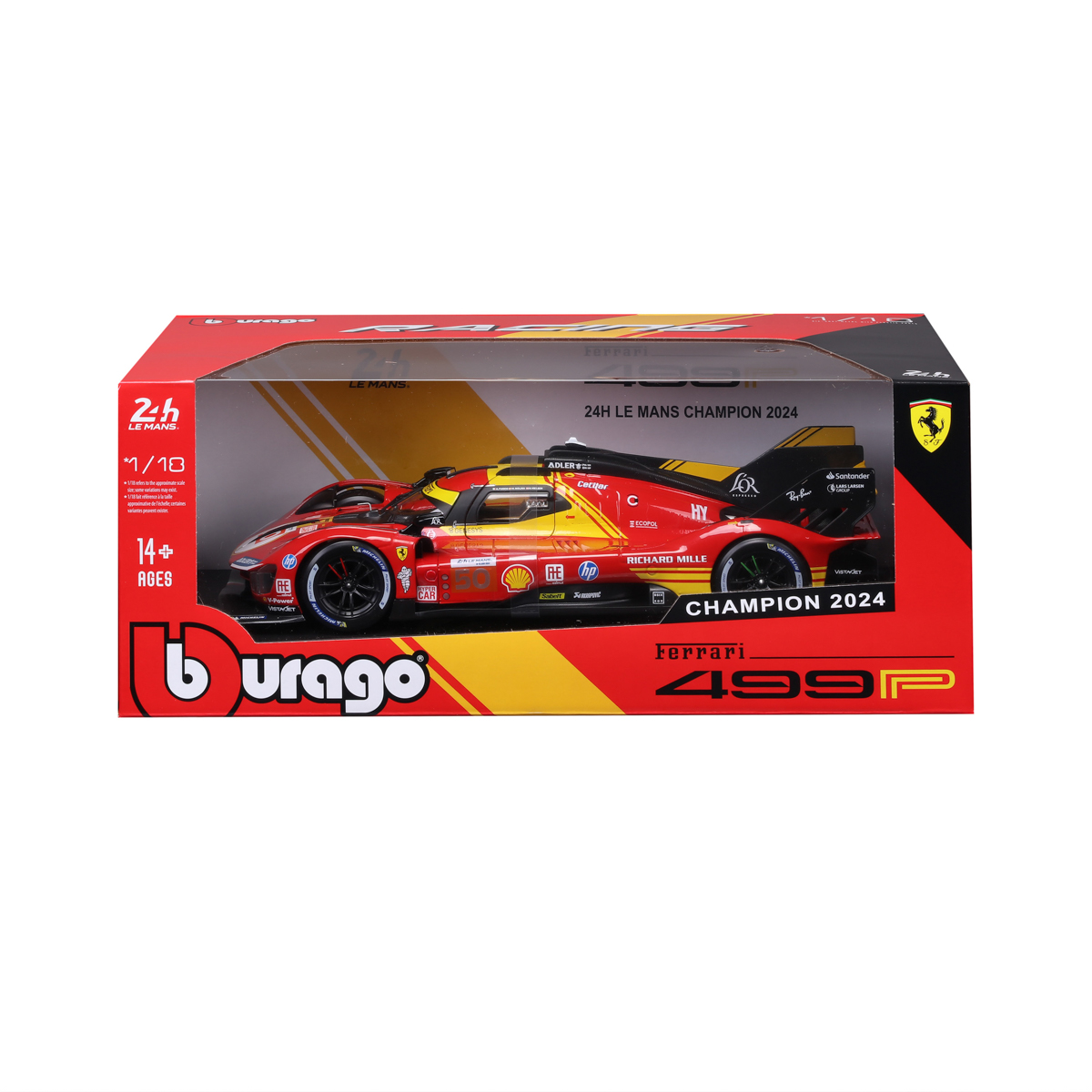 Bburago - RACING, FERRARI 499P, 24H LE MANS CHAMPION 2024, červená, 1:18