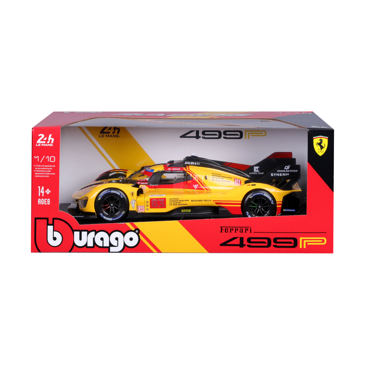 Bburago - RACING, FERRARI 499P, žlutá, 1:18