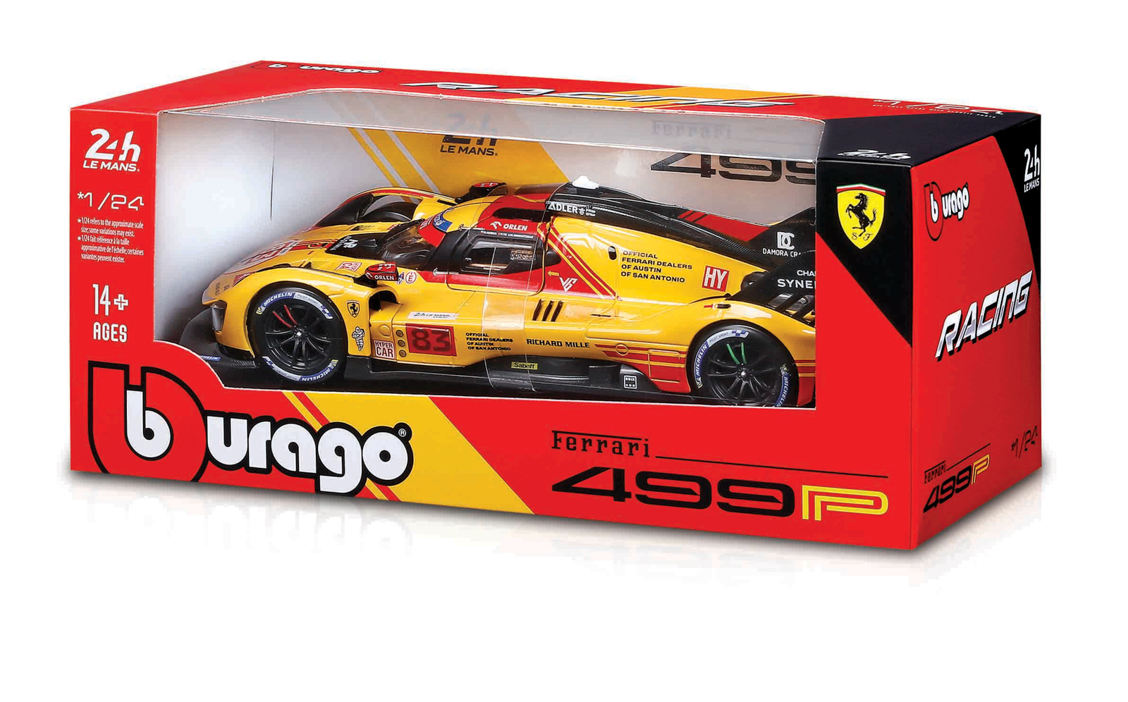 Bburago - RACING, Ferrari 499P - 24h Le Mans Livery 2024, žlutá, 1:24