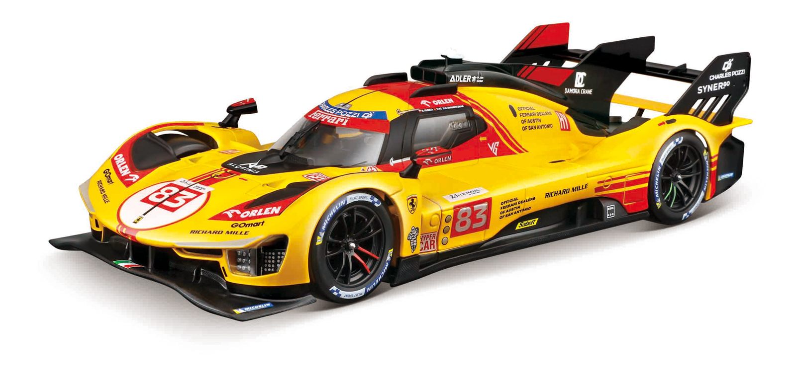 Bburago - RACING, Ferrari 499P - 24h Le Mans Livery 2024, žlutá, 1:24