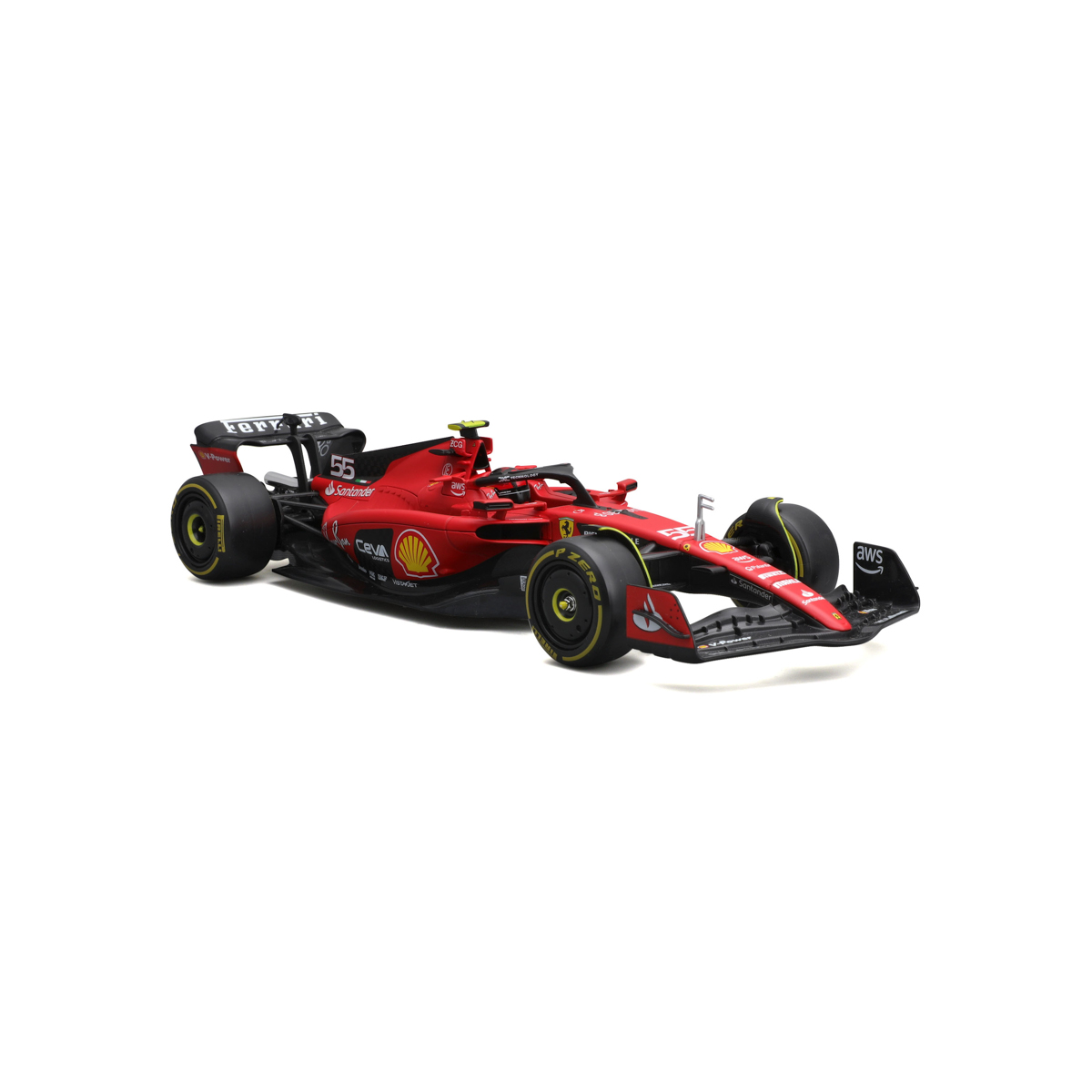 Bburago - FORMULA RACING, Ferrari SF-23 (2023) v dekorativním boxu, #55 Carlos Sainz, 1:24