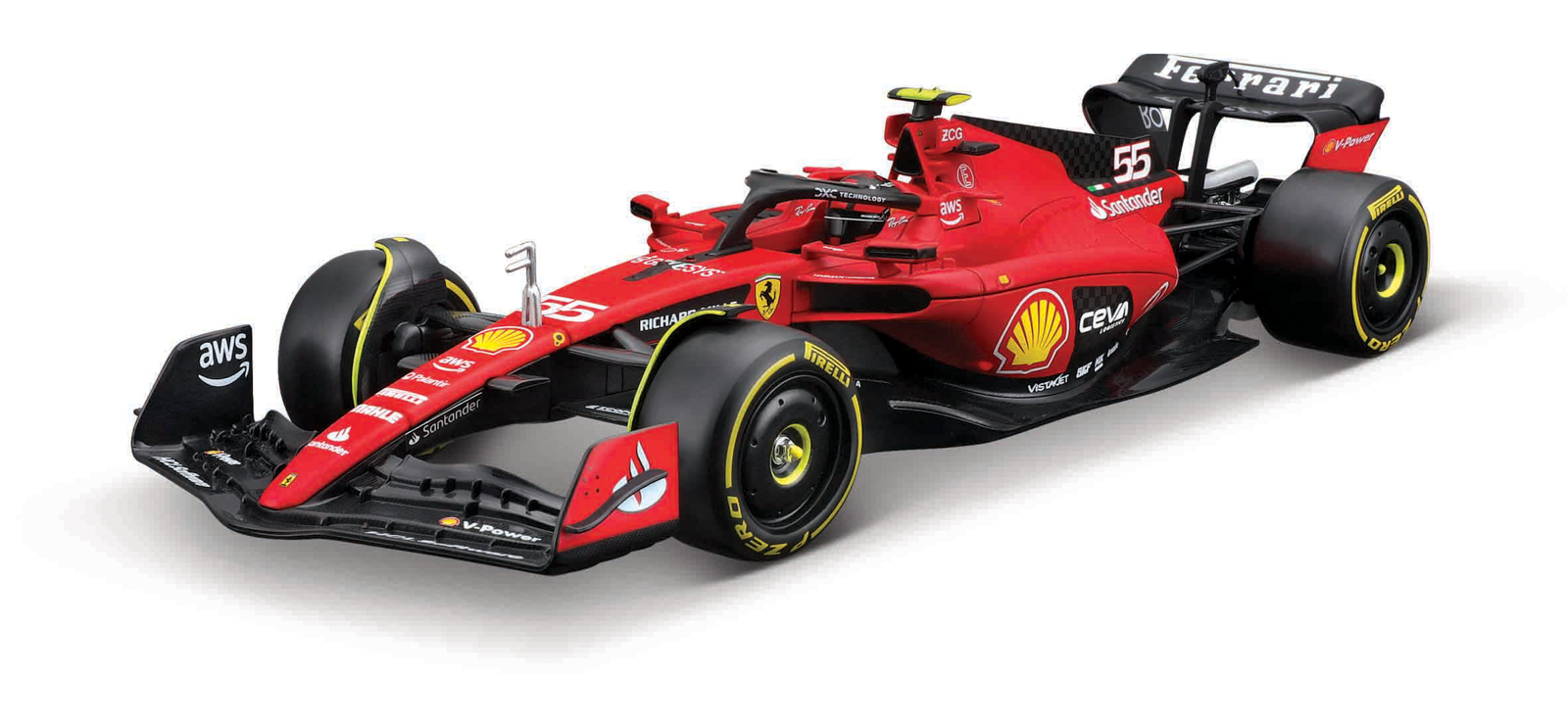 Bburago - FORMULA RACING, Ferrari SF-23 (2023) v dekorativním boxu, #55 Carlos Sainz, 1:24