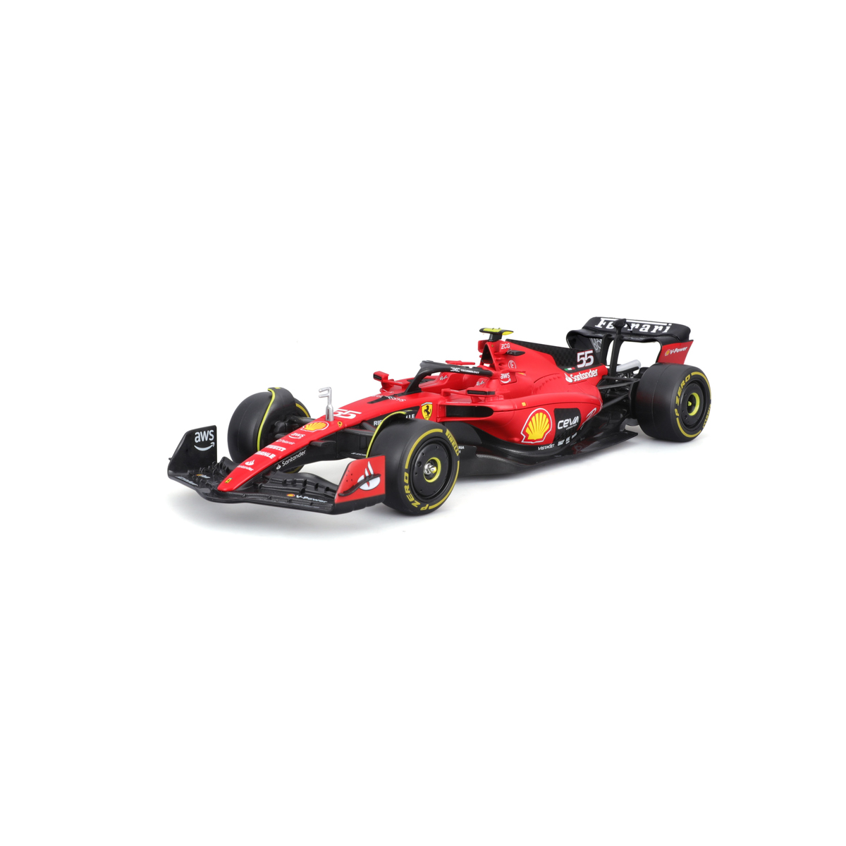 Bburago - FORMULA RACING, F1 Ferrari SF-23 (2023) s figurkou jezdce, #55 Carlos Sainz, 1:24