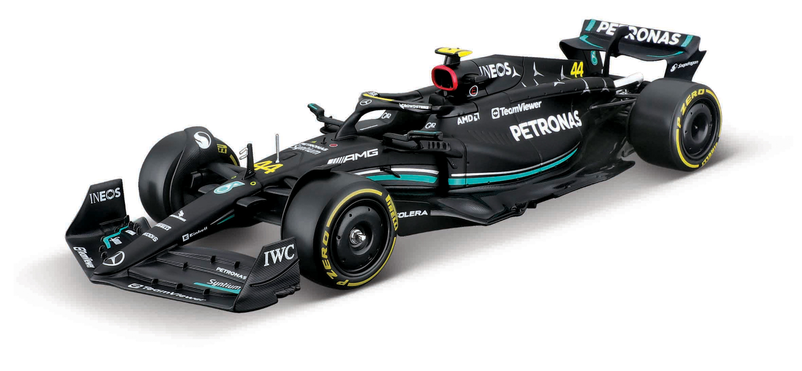 Bburago - RACE Formule F1 s figurkou jezdce, Mercedes-AMG W14 E Performance (2023) #44 Hamilton,1:24