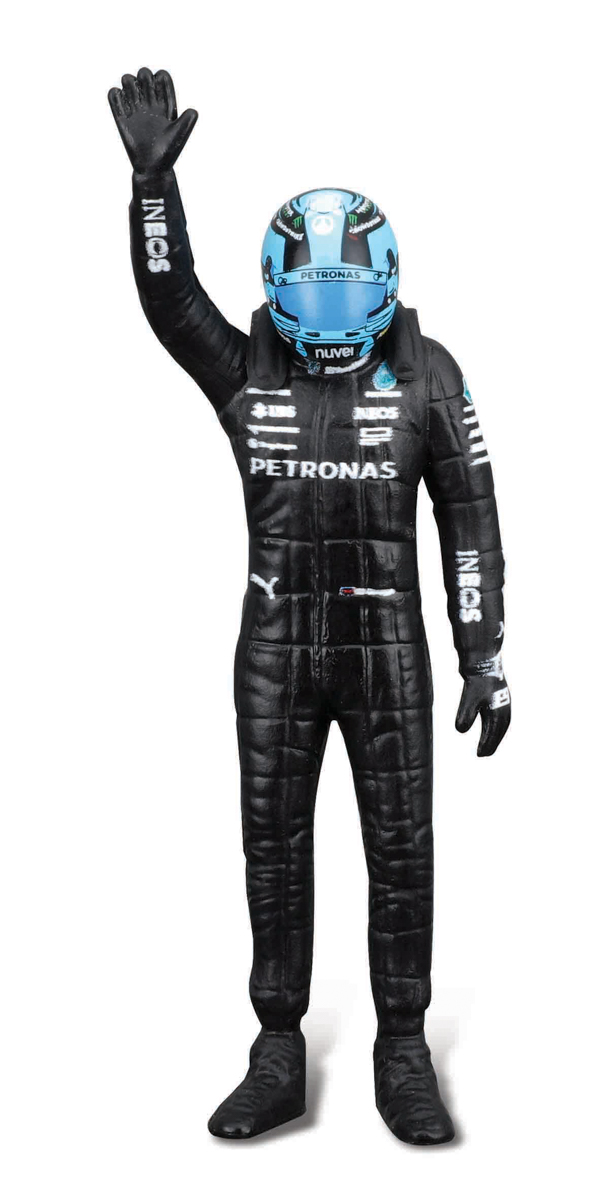 Bburago - RACE Formule F1 s figurkou jezdce, Mercedes-AMG W14 E Performance (2023) #63 Russell, 1:24