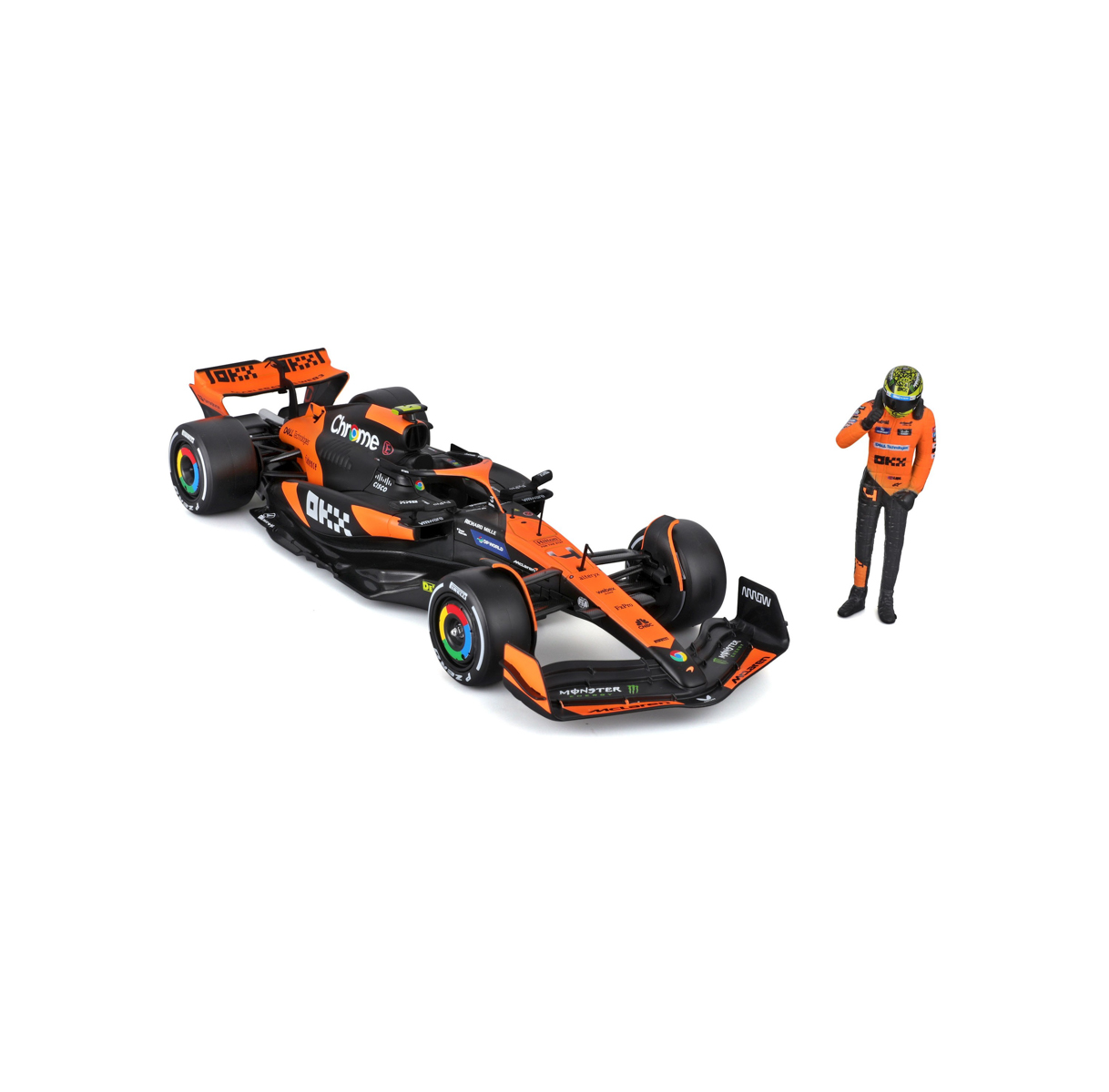 Bburago - RACE Formule F1 s figurkou jezdce, McLaren F1 Team MCL38(2024), #4 Lando Norris, 1:24