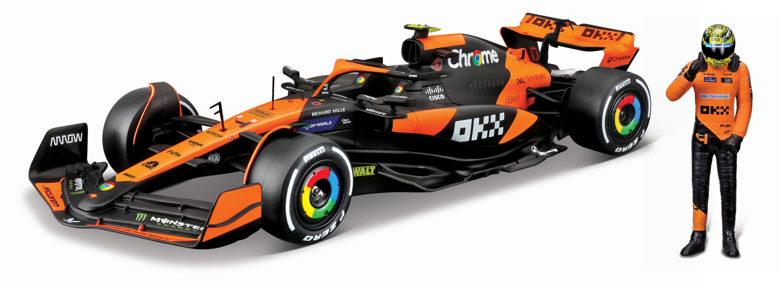 Bburago - RACE Formule F1 s figurkou jezdce, McLaren F1 Team MCL38(2024), #4 Lando Norris, 1:24