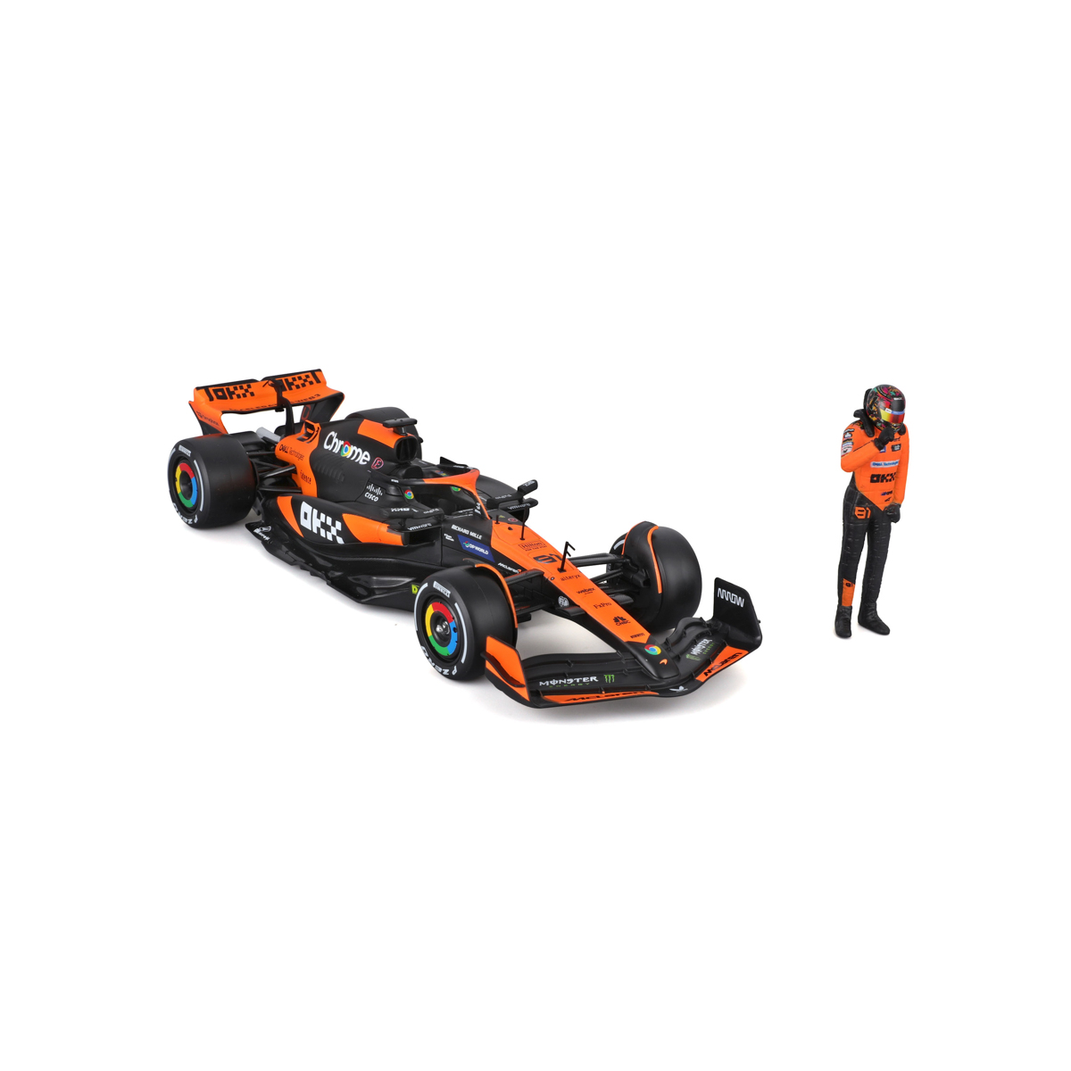 Bburago - RACE Formule F1 s figurkou jezdce, McLaren F1 Team MCL38(2024), #81 Oscar Piastr, 1:24