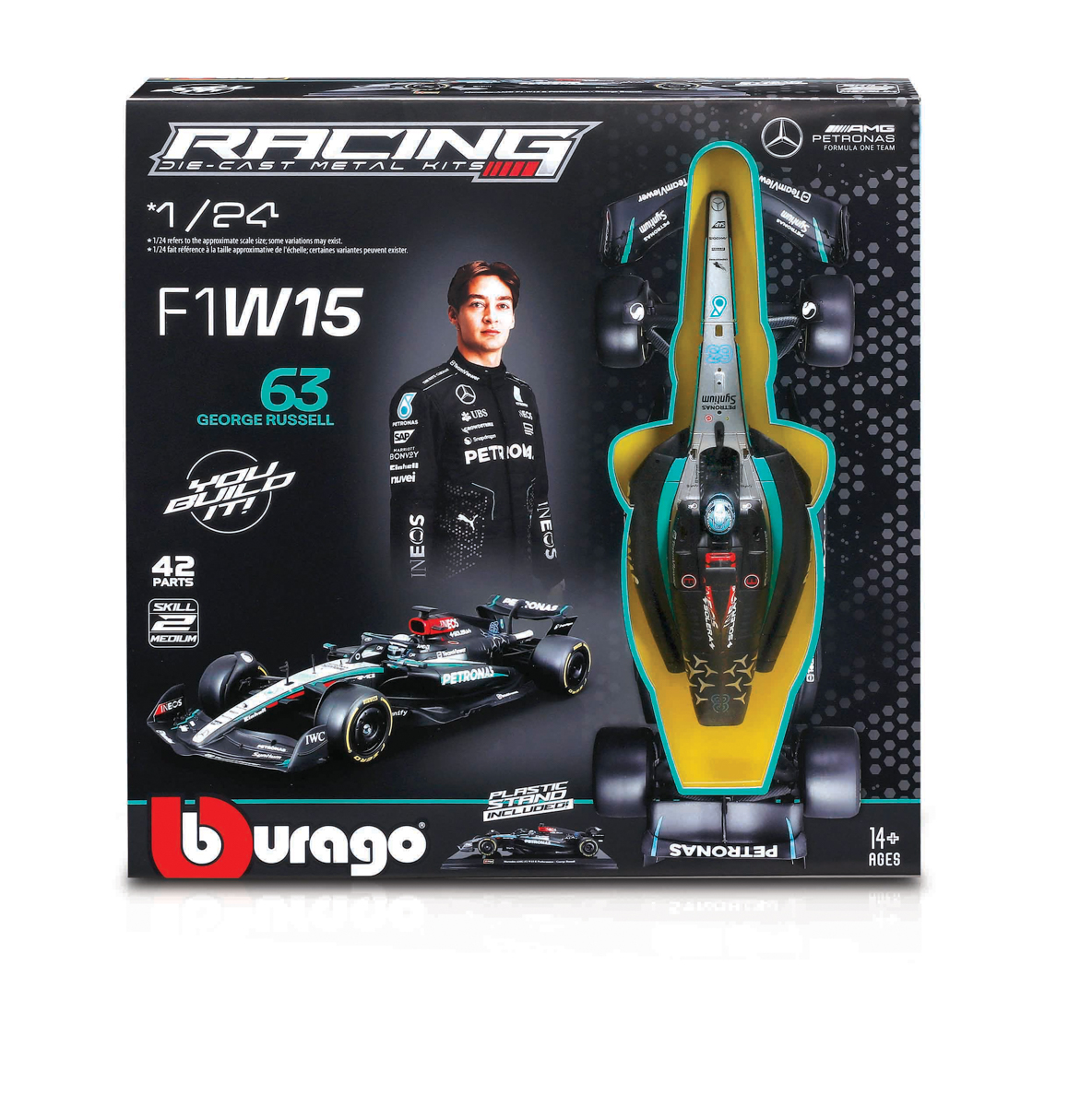Bburago - RACING MODEL KIT, Formule Mercedes-AMG Petronas W15 (2024), #63 George Russell, 1:24