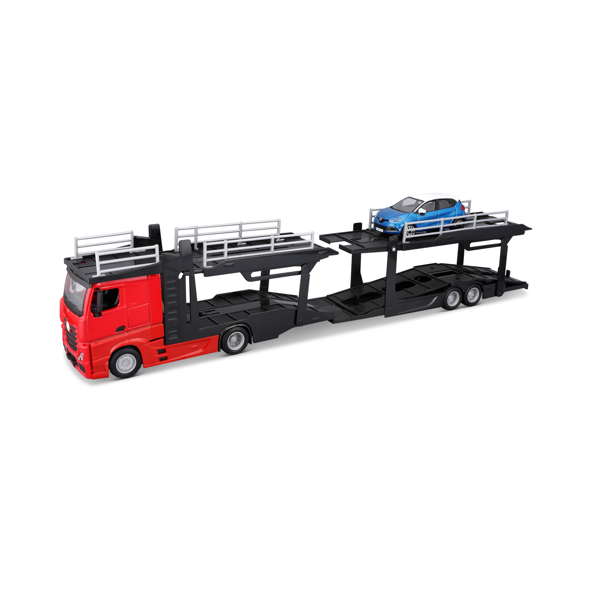 Bburago - STREET FIRE, Kamion s návěsem Multicar Carrier M-B Actros + Reanult Captur, 1:43