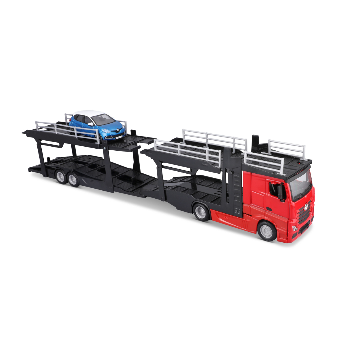 Bburago - STREET FIRE, Kamion s návěsem Multicar Carrier M-B Actros + Reanult Captur, 1:43