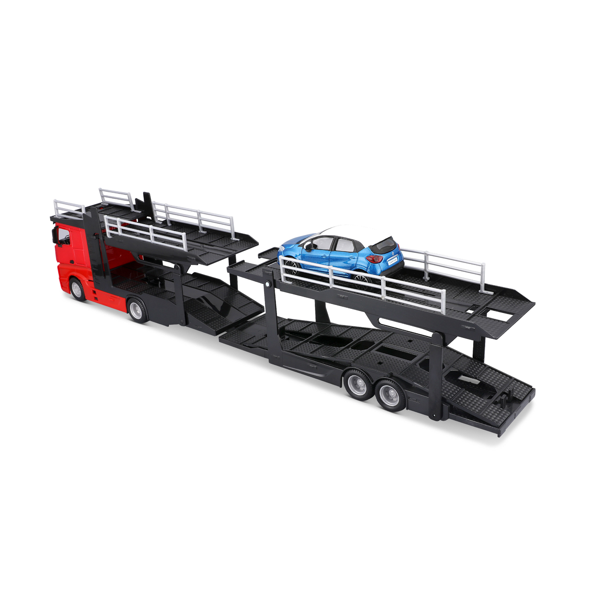 Bburago - STREET FIRE, Kamion s návěsem Multicar Carrier M-B Actros + Reanult Captur, 1:43