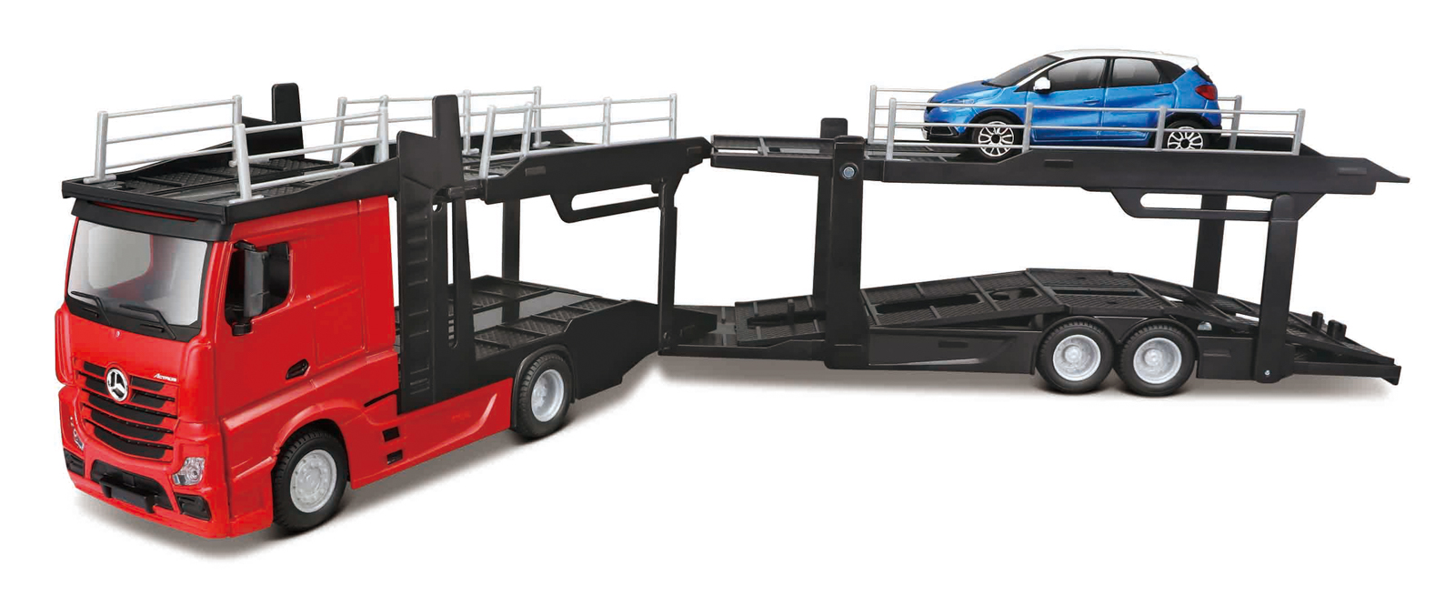 Bburago - STREET FIRE, Kamion s návěsem Multicar Carrier M-B Actros + Reanult Captur, 1:43
