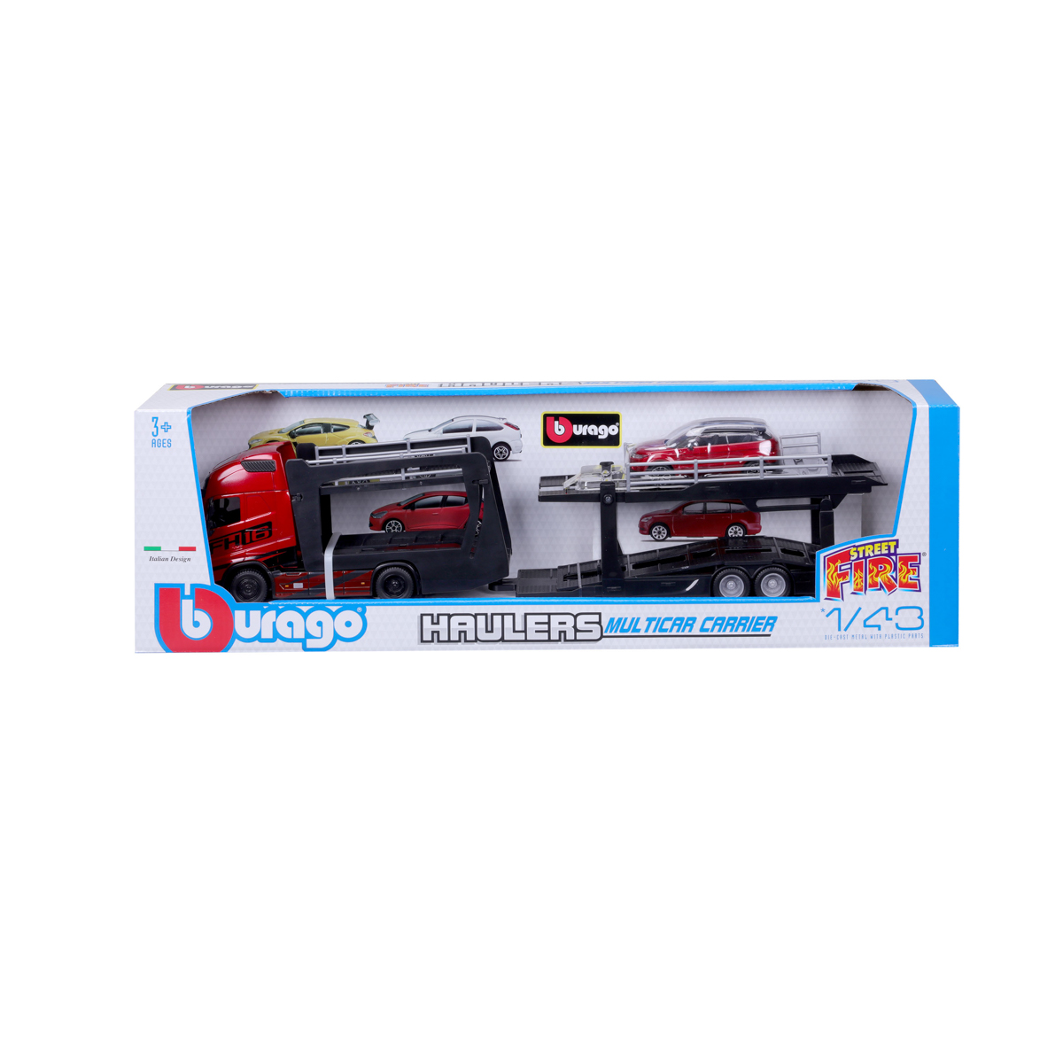 Bburago - STREET FIRE, Kamion s návěsem Multicar Carrier Volvo FH16 + Land Rover LRX Concept, 1:43